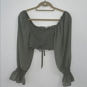 Chic Smocked Women's Blouse in Olive